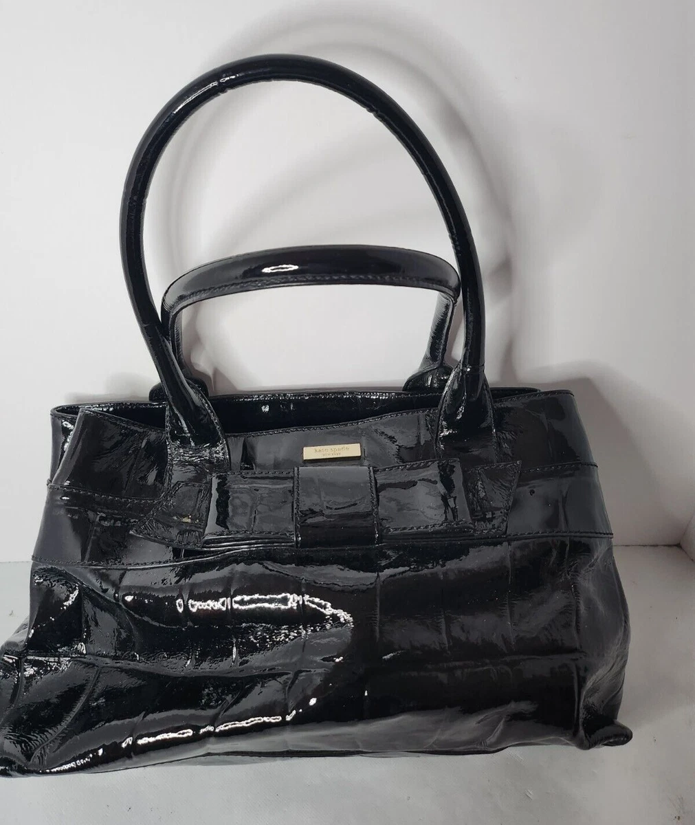 Kate Spade Womens Shoulder Tote Bag Large Black Patent Cow Leather Glossy Bow