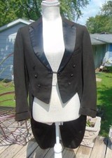 VTG Edwardian Mens Black Tailcoat Hidden Pockets in Tails 36 chest