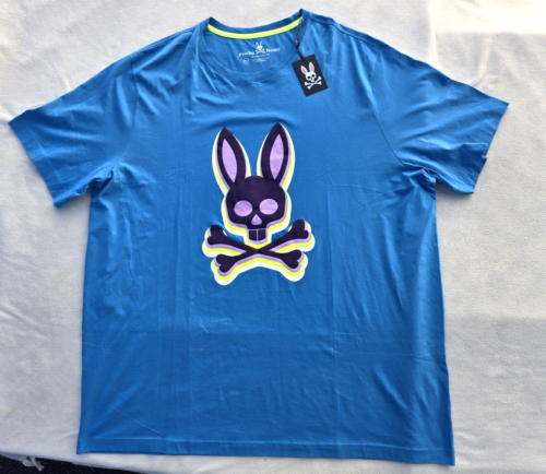 Camiseta Gráfica Psycho Bunny Para Hombre Talla 4XLT 100% Algodón Pima Azul Nueva Con Etiquetas
