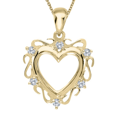 14K Gelbgold Diamant Herz Anhänger mit 18'' Kette