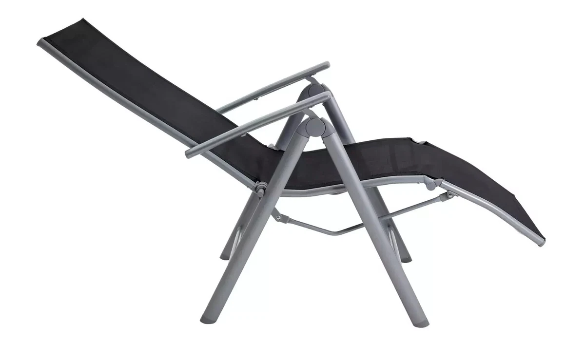Malibu Metal Foldable Recliner Chair w 8 Positions Foot Rest Black UK SELLER