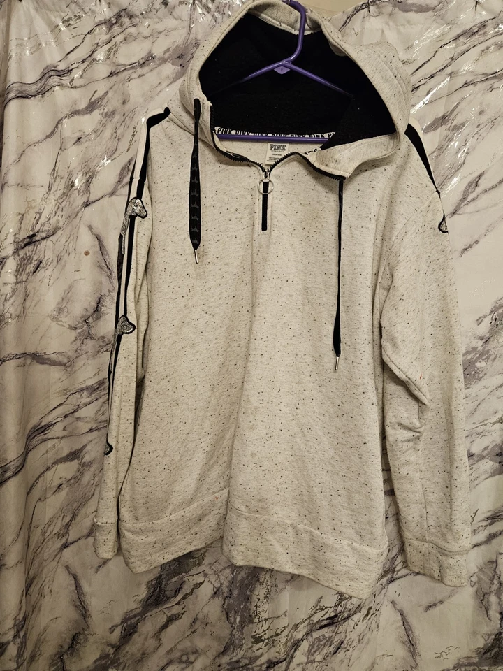 Rosa Bling Campus Sherpa Capucha Qz Túnica Sudadera con Capucha Gris Jaspeado Lentejuelas Perro Talla L VS Foto 2 de 4