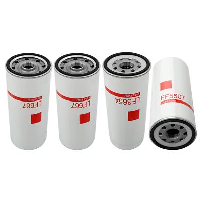 4x LF667 Diesel Oil Fuel Filter Change Kit For Volvo D12 D13 LF3654 FF5507