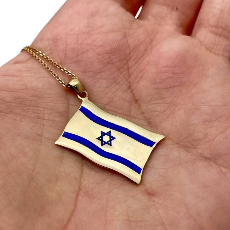 Bandera de Israel con Estrella de David y Colgante Esmalte Azul en Oro 14k Soporte Israel Foto 3 de 4