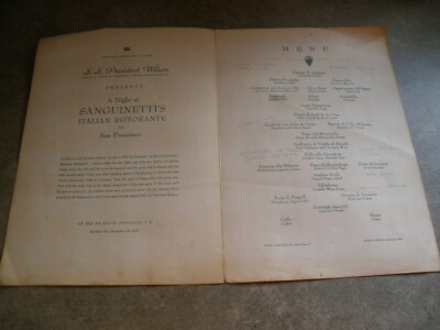Vintage Menu 1957 Sanguinetti American President Lines S. S.