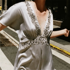 ZARA SHORT EMBROIDERED DRESS PEARL GRAY SZ S