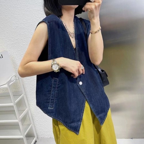 Damen Jeans Weste Weste Gilets Ärmellos Mantel Jacke V-Ausschnitt Strickjacken Freizeit - Bild 17 von 17
