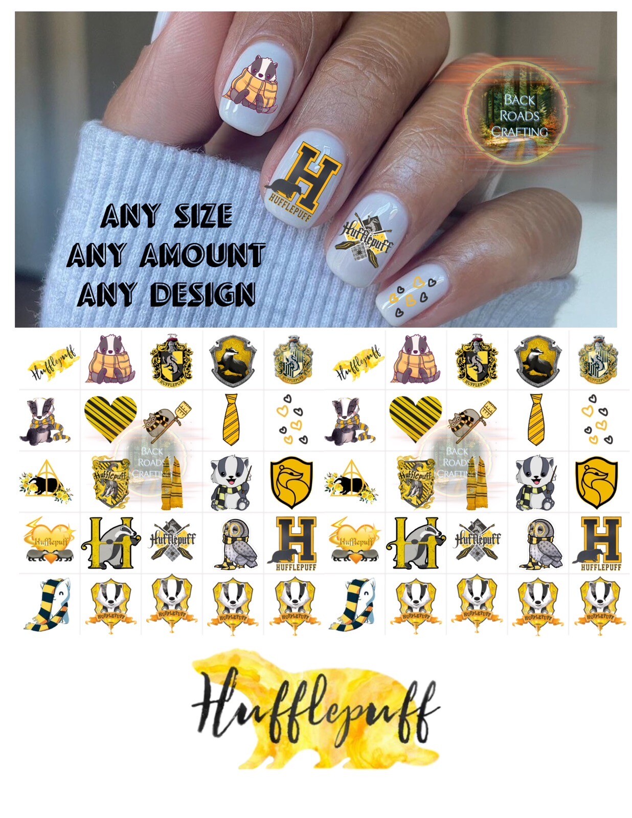 Hufflepuff Harry Potter Waterslide Nail Decals Set Of 50  Instructions & Bonus