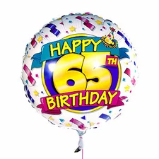 HAPPY 65th BIRTHDAY Age 65 Streamers Round Foil Helium Balloon 18"