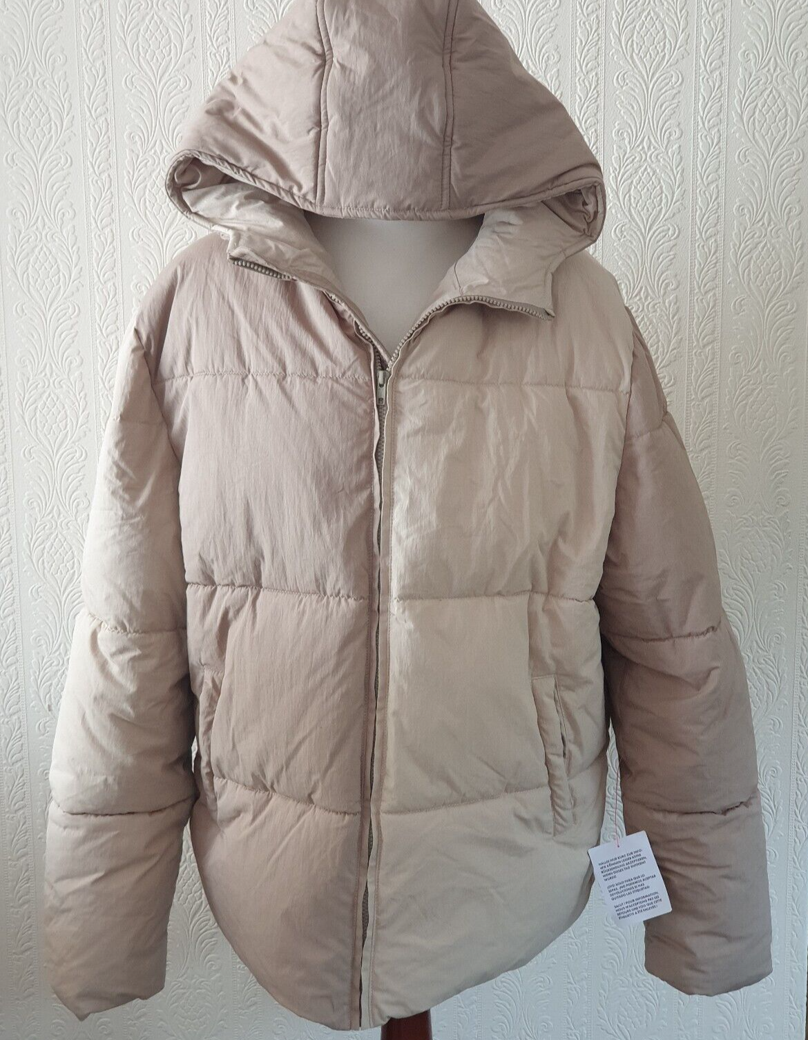 ASOS Puffer Jacket 2 Tone Beige Quilted Oversized Coat Winter Hooded  XL XXL-image