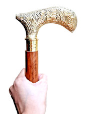 Antique Designer Brass Handle Wooden Walking Stick Cane For Seniors Men Women