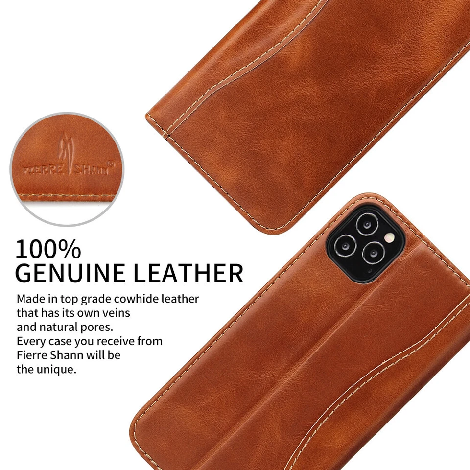 For iPhone 17 16 15 14 13 12 Pro Max Cowhide Real Leather Magnetic Wallet Case - Image 3 of 4
