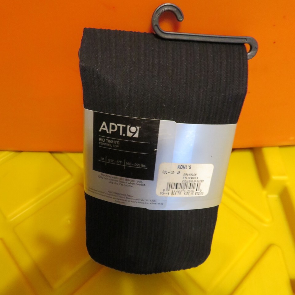 Apt. 9 Microfiber Black RIB Tights Control Top Size 1X NEW in Package ...