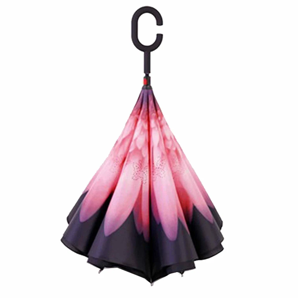 Regenschirm umgedreht Pink Rote Blume Stockschirm doppellagig Sturmfest - Bild 2 von 4