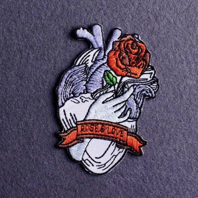 Rose & Love Hand Flower Anatomical Heart Embroidered Patch - Iron On/Sew On