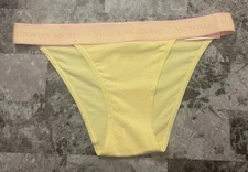 NWT VICTORIA'S SECRET YELLOW PINK  THICK LOGO WAISTBAND CHEEKY TANGA PANTIES