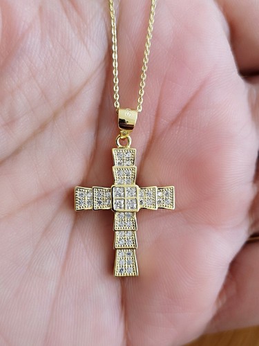 Cross Pendant Necklace 14K Gold Finish 