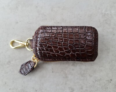 Handmade Crocodile Leather Car Key Case Zipper Pouch Brown Luxury Key Holder