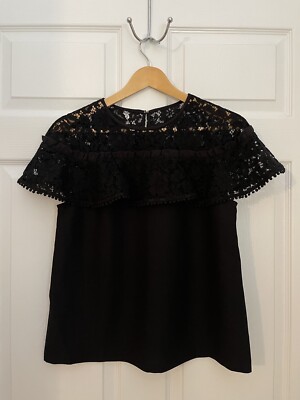 Draper James NWTag Womens 6 (S) Black Collection Ruffle Lace Top New