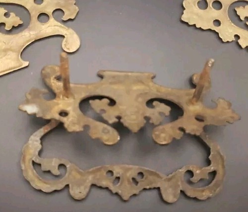 Antique Brass Bronze 5"x3"Drawer Pull With 3 Matching Escutcheon Plates L 213 - Picture 8 of 10