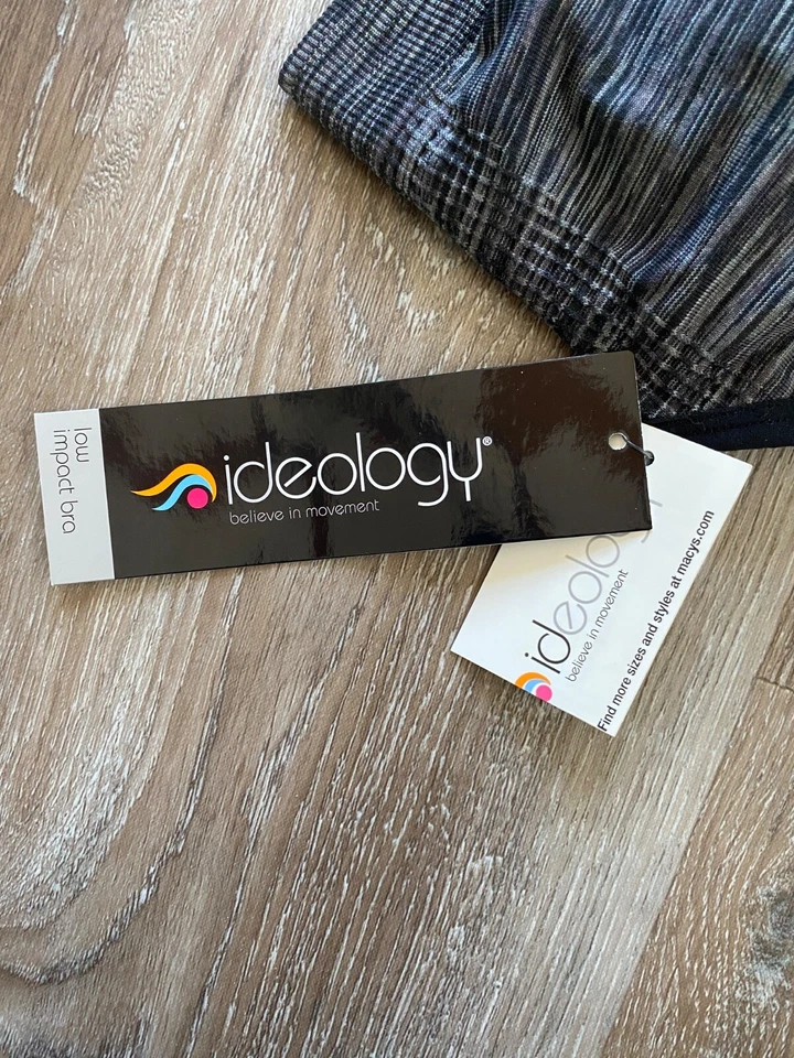 IDEOLOGY~NUEVO CON ETIQUETAS Sujetador deportivo de fitness de bajo impacto para mujer~Gris y negro~Talla pequeña~NUEVO Foto 3 de 4