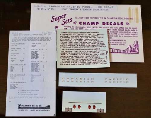 Champ Decals HO Scale Canadian Pacific Passenger Car Super Set SHS-316