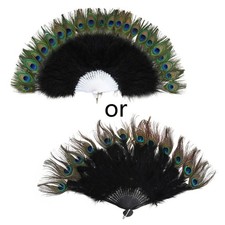 Feather Hand Fan Wedding Dance Folding Fan Elegant Large Feather Fashion Vintage