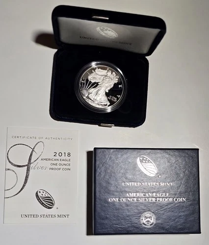 2018 W US U.S. Proof MINT AMERICAN EAGLE BOX COA Dollar 1 oz 99.9 Silver