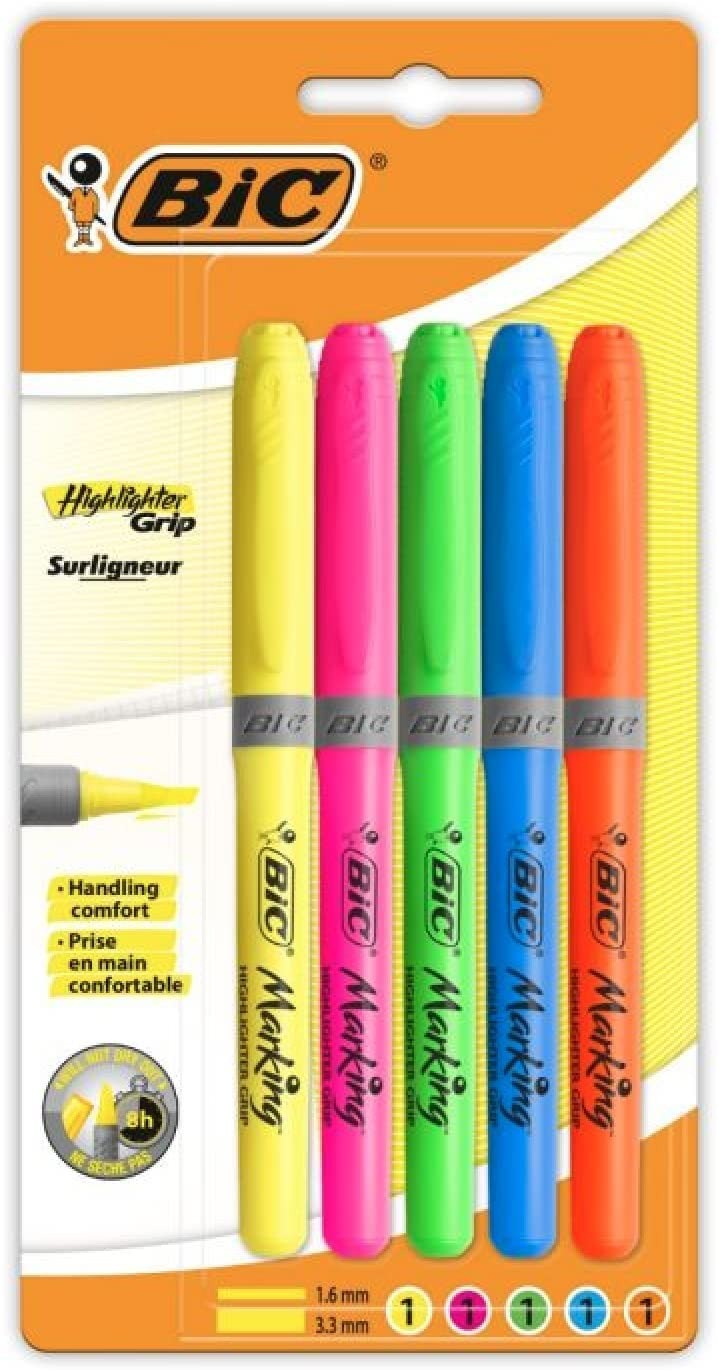 BiC Highlighter Grip Highlighter Pens with Chisel Tip Long-lasting Ideal for 2690₽