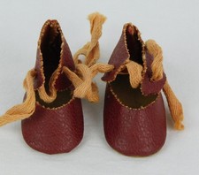 Vintage Leather DARK RED DOLL SHOES 47mm 1.85" Boots Lace Ties