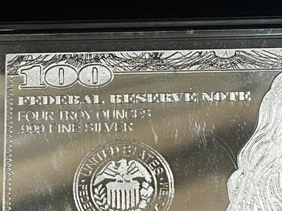 4 oz Silver Bar - 2023 Benjamin Franklin $100 Bill (w/Box & COA