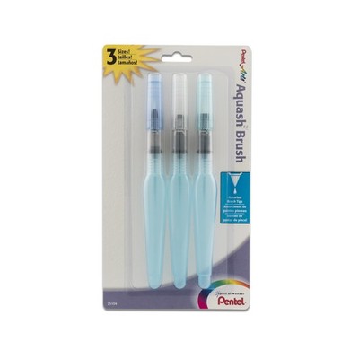 Pentel Arts Aquash Water Brush Assorted Tips, Pack of 3 FRHBFMBP3