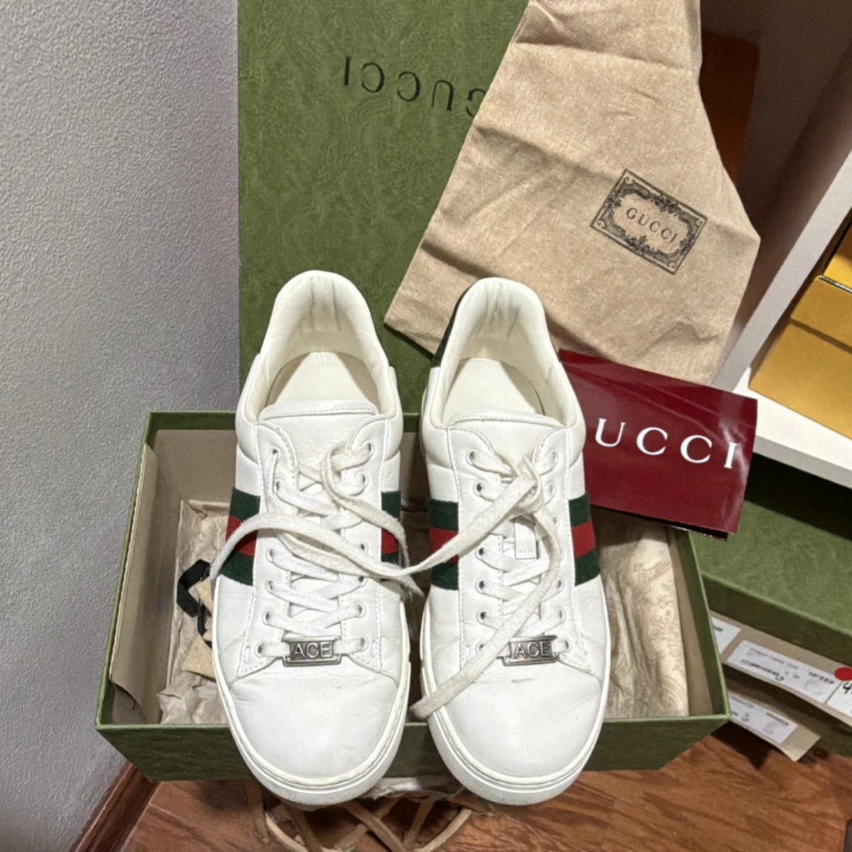 Gucci Ace White Green Red W for sale | eBay