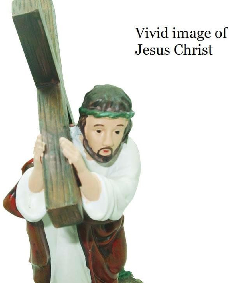 Jesus Carrying the Cross Figurine 8" Large Size, White Resin, Inspirational NEW