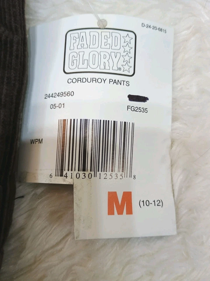 2 Faded Glory Pull On Cargo Cords Pant Yth M 10-12 Brown Black Elastic Waist NWT - Image 3 of 4