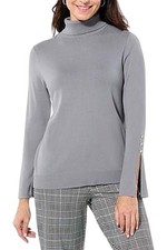 IMAN Global Chic Women's Flounce Cuff Turtleneck Sweater Charcoal