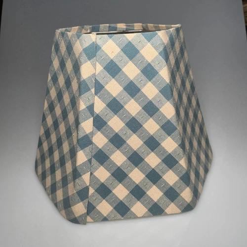 Vintage Lamp Shade Blue White Gingham Clip On Cottage Farmhouse Prim 10.25W 7.5H - Picture 5 of 22
