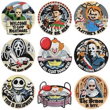 8 Pack Horror Theme Diamond Art Coasters Kits- Halloween Diamond Painting Coaste