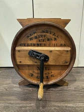 ANTIQUE WOODEN 3 GALLON NEW STYLE WHITE CEDAR CYLINDER BUTTER CHURN NO. 1