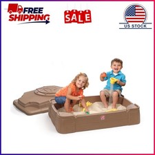 Step2 Play and Store Sandbox Brown Plastic Kids Outdoor Toy with Cover