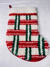 1970s Latch Hook Plaid CHRISTMAS Stocking Handmade Festive