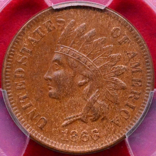 PCGS AU-58! 1866 INDIAN HEAD CENT