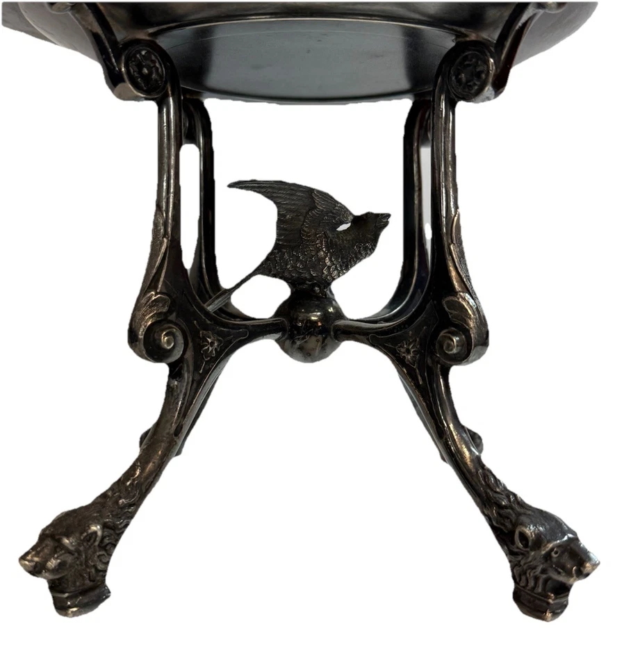 RARO Reed & Barton cabeça de pássaro e leão pé tigela de vidro peça central banhada a prata - Imagem 2 de 4