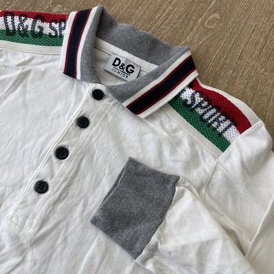 Boys D&G Sport Dolce Gabbana Junior Polo Shirt SZ 4 - Long Sleeve White - Japan