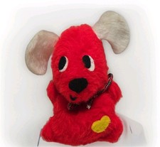 6" Vintage Little RED Plush Dog Yellow Heart On Belly Kitch Rare Collectible