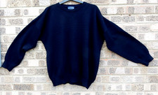 Men's East Quay Navy Blue Aran Pattern Wool Crew Neck Pullover Jumper : L : 46"