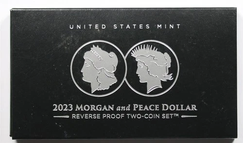 2023-S Morgan & Peace Silver Dollar Reverse Proof 2pc Set OGP COA .999 Silver