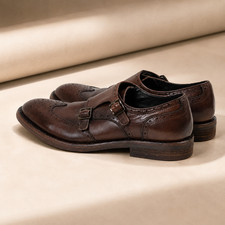 Men's Full Grain Leather Monk Strap Shoes Handmade Formal Dress Business Shoes