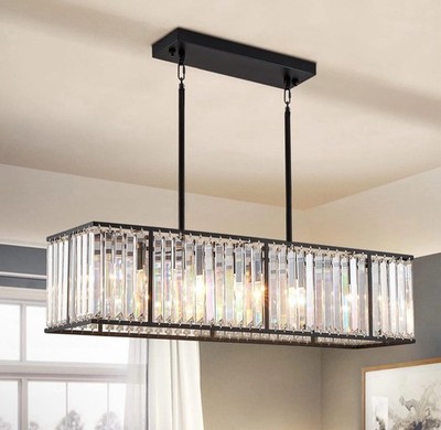 Siljoy Modern Rectangular Crystal Chandelier Black Rectangle Raindrop 1740P