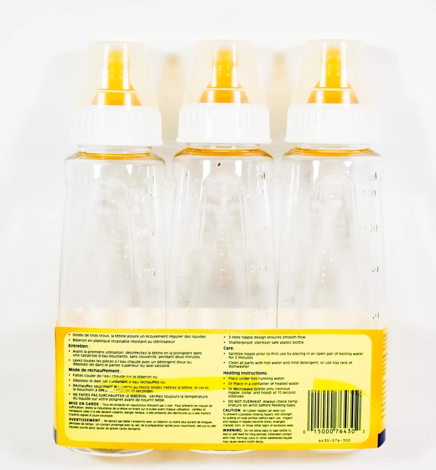 Vintage Gerber Clear View 9oz bottle with Rubber Nipple 4 months 3 pack 76430 - Image 2 of 3